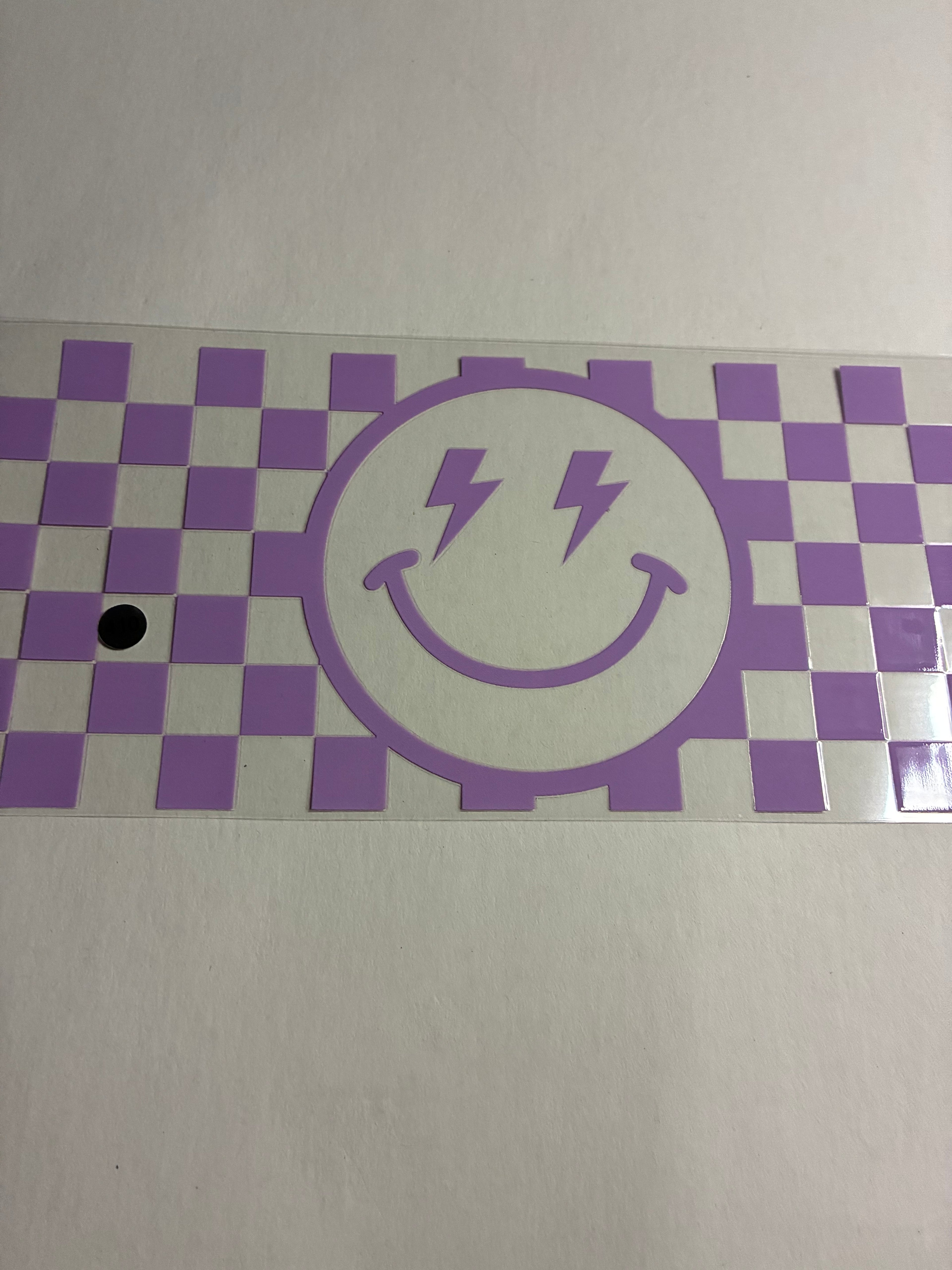 Cup wrap purple checkered lighting bolt eye smiley face #410