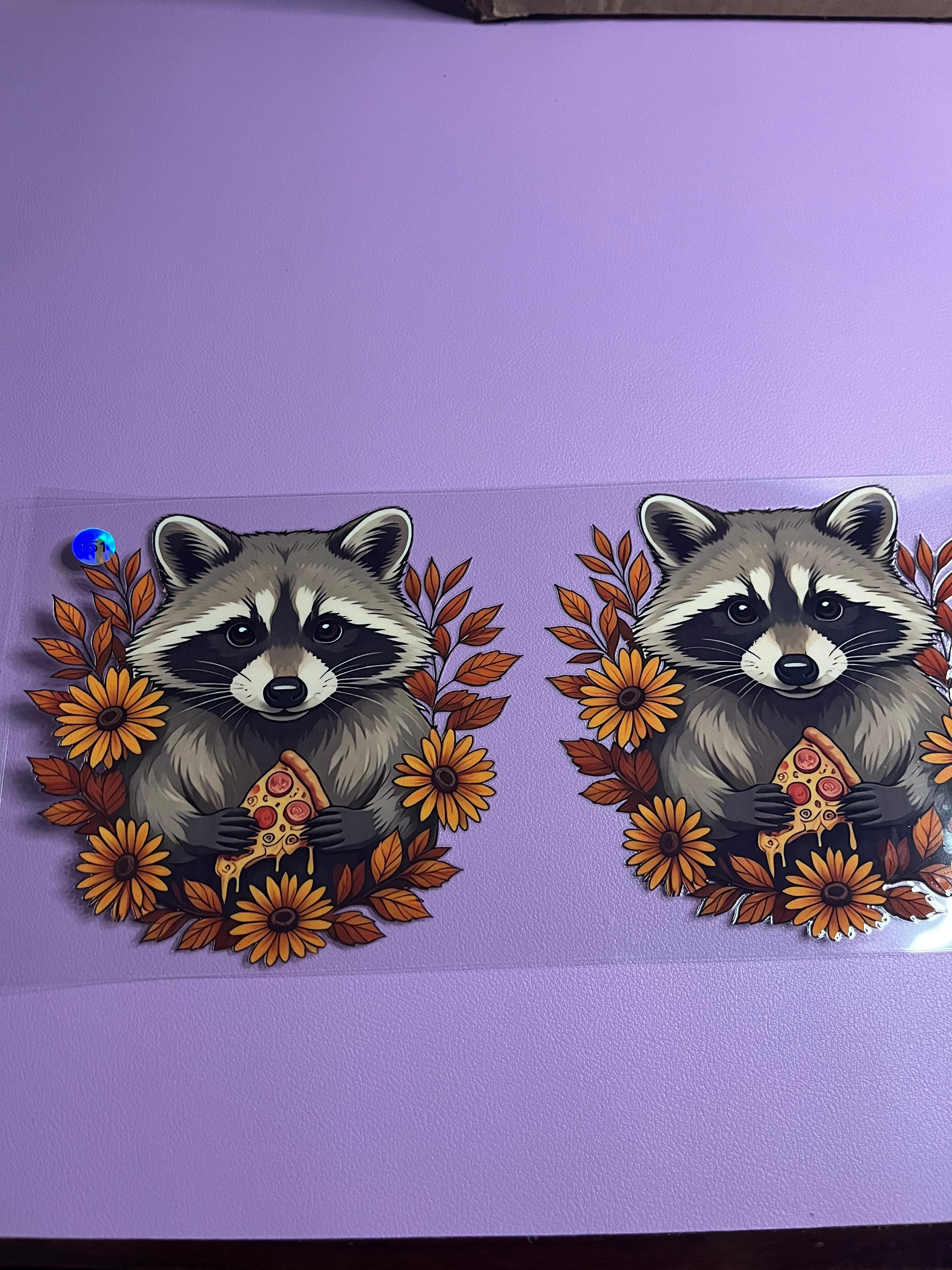 Cup decal (1) raccoon with pizza #151