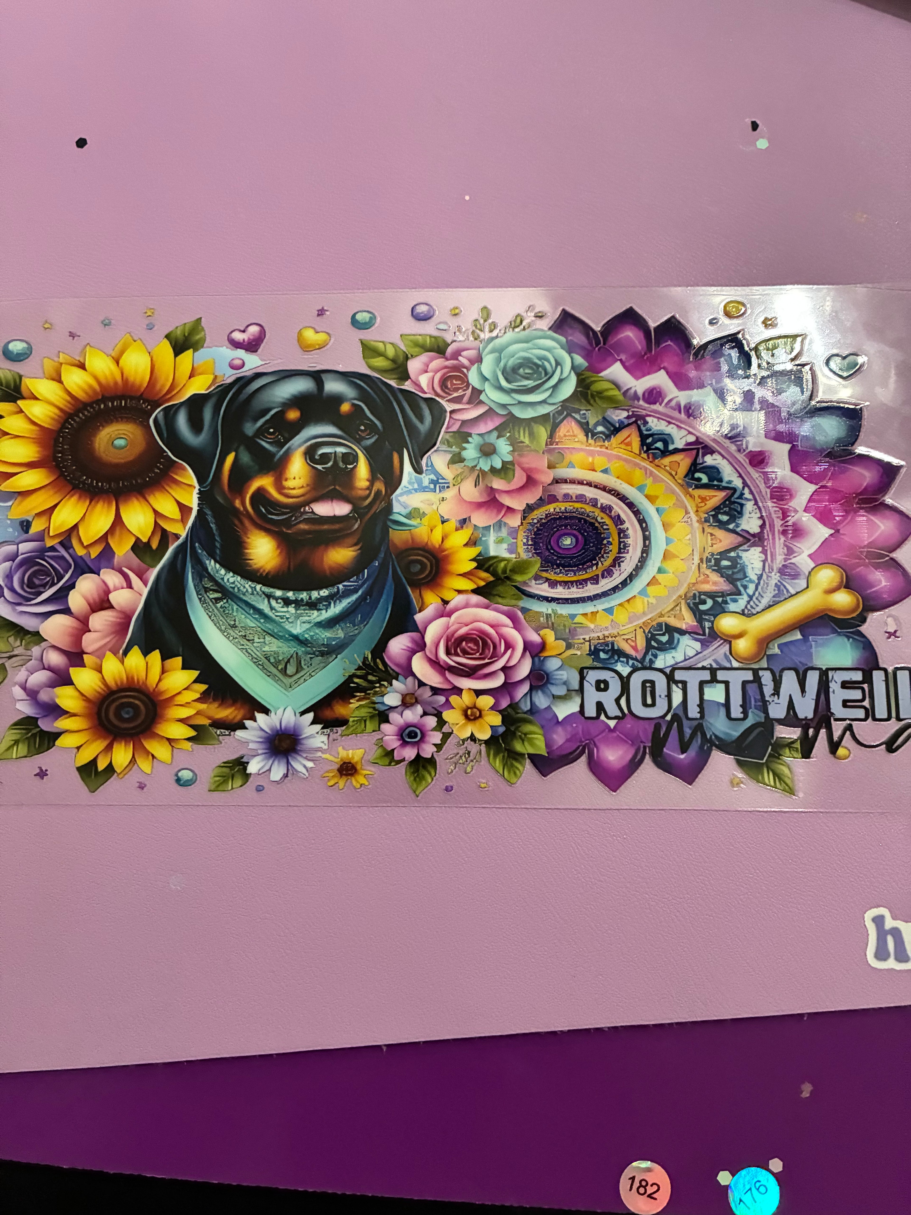 Rottweiler mama colorful with sunflower #481