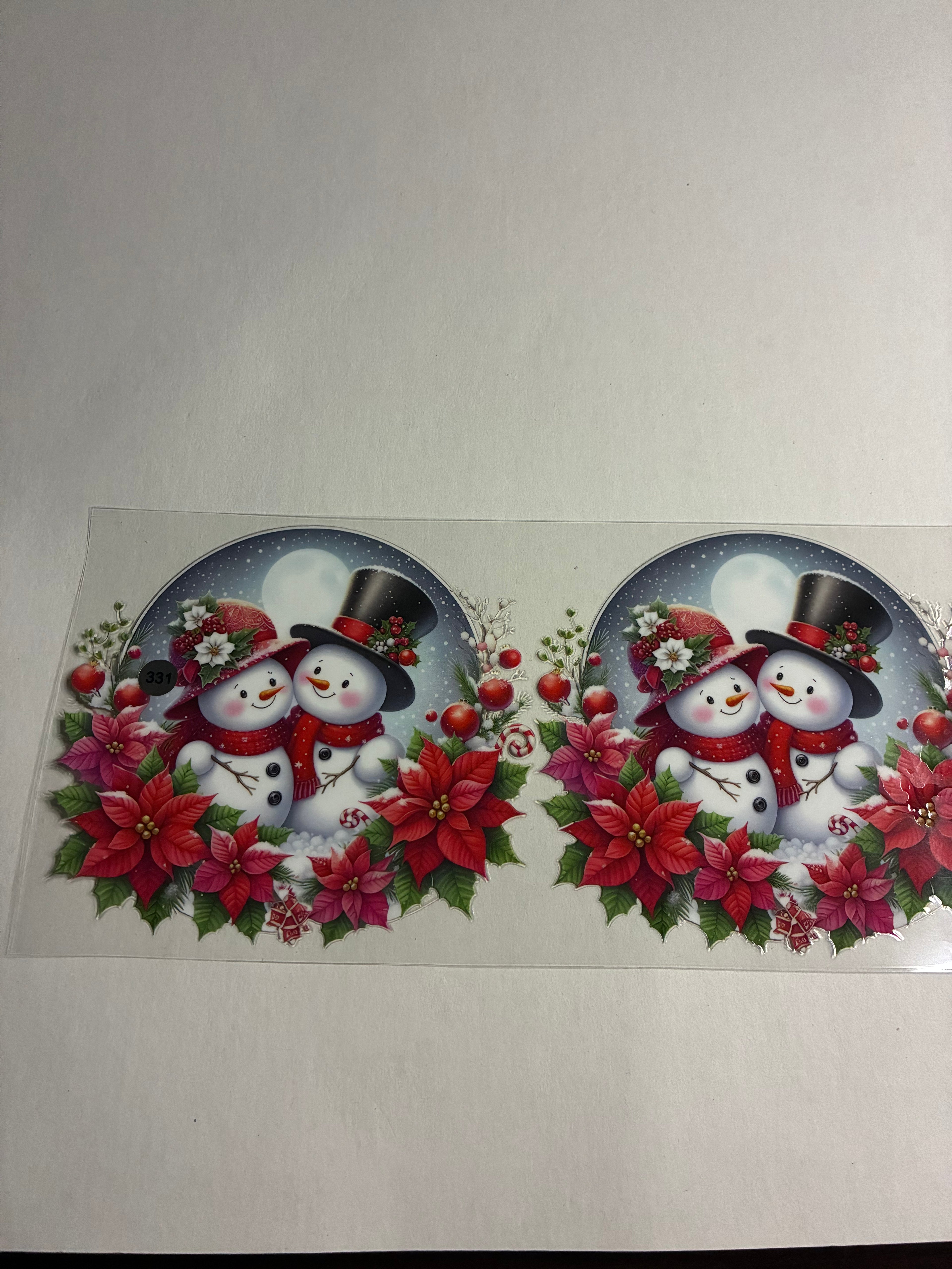 Cup wrap snowman couple with poinsettia decal (1) 331