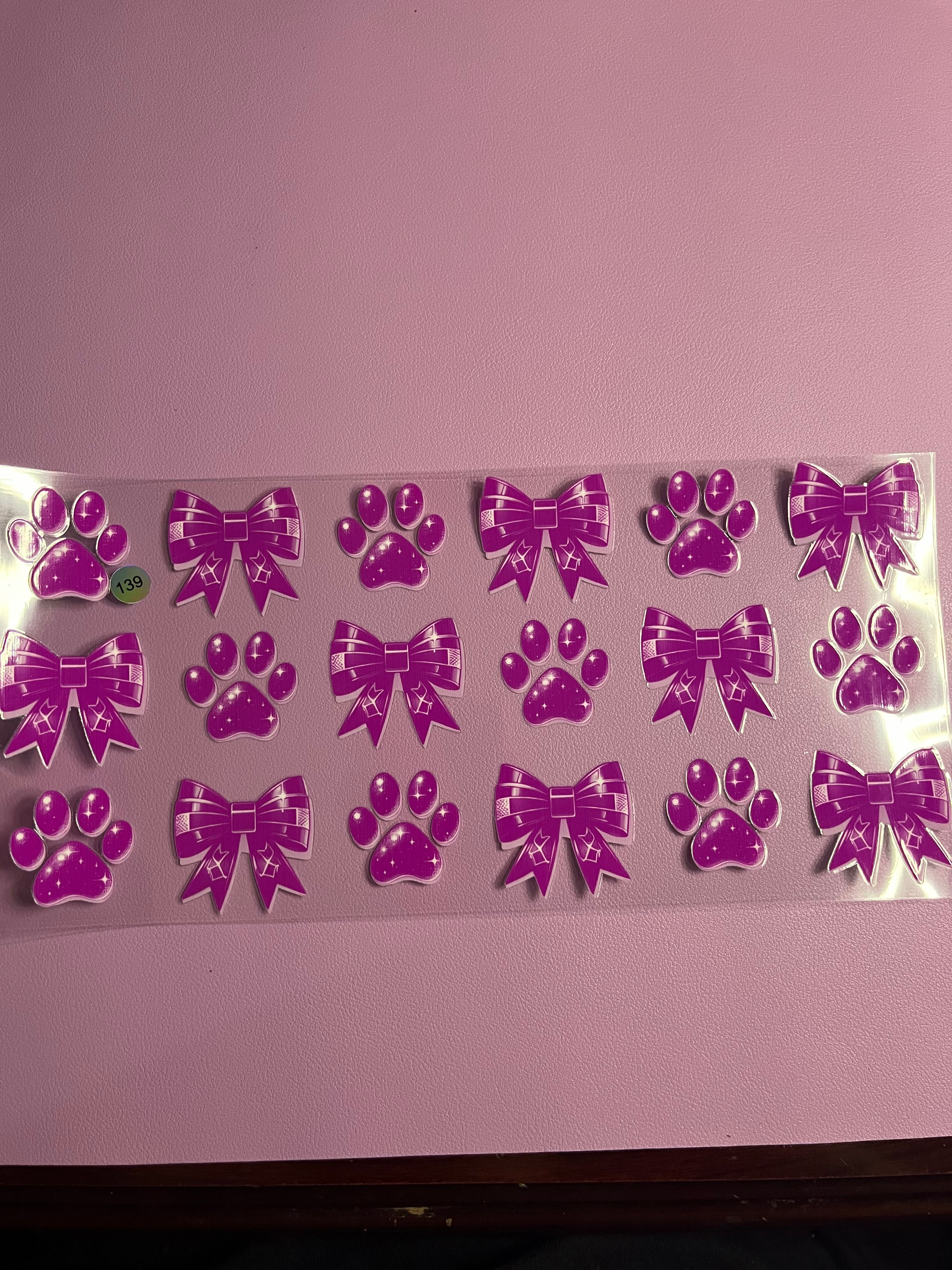 Cup wrap purple dog paw and bows #139