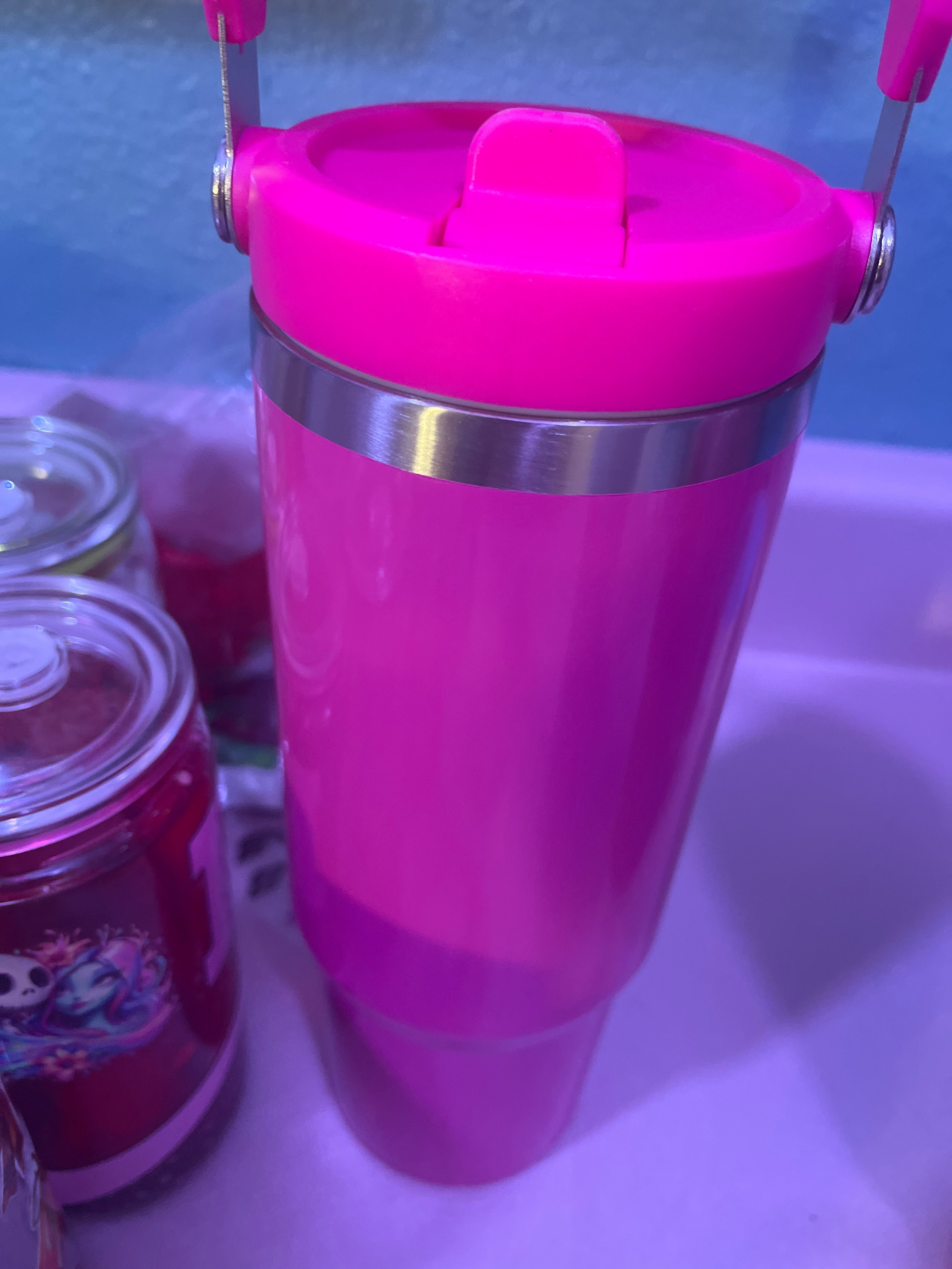 30 oz handle hot pink tumbler stainless steel