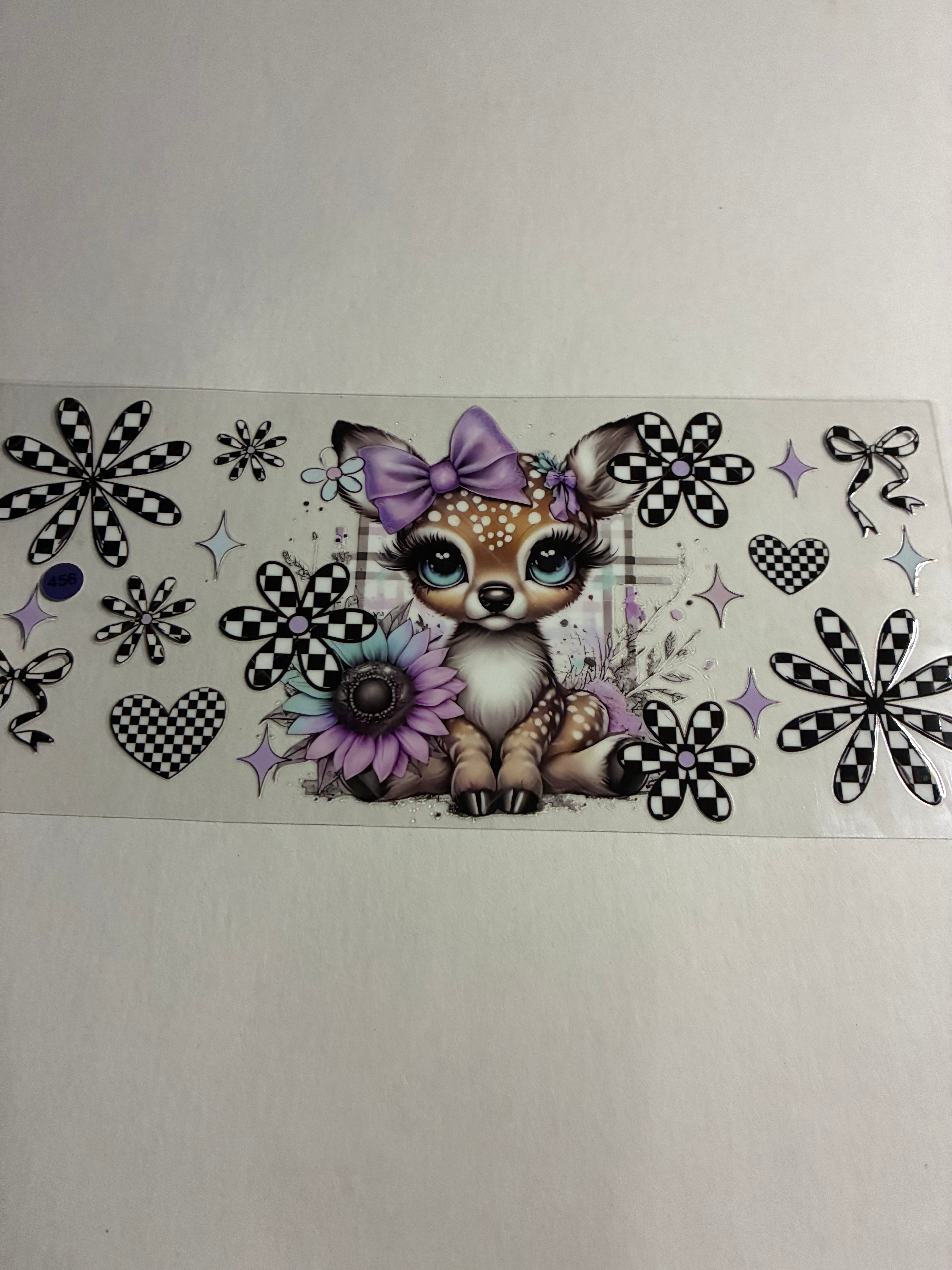 Cup wrap deer checkered flowers #456