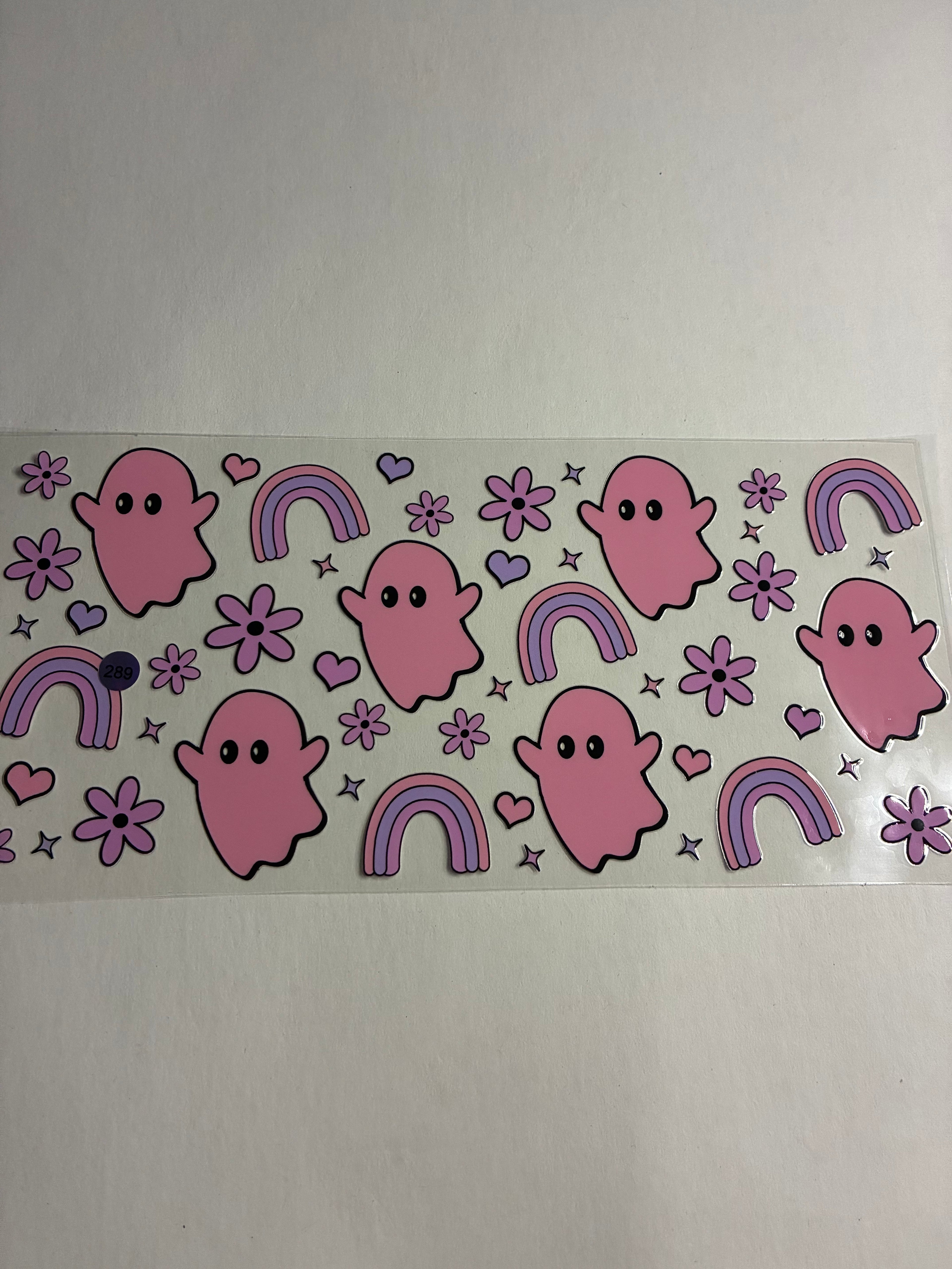 Cup wrap pink ghost with rainbow #289