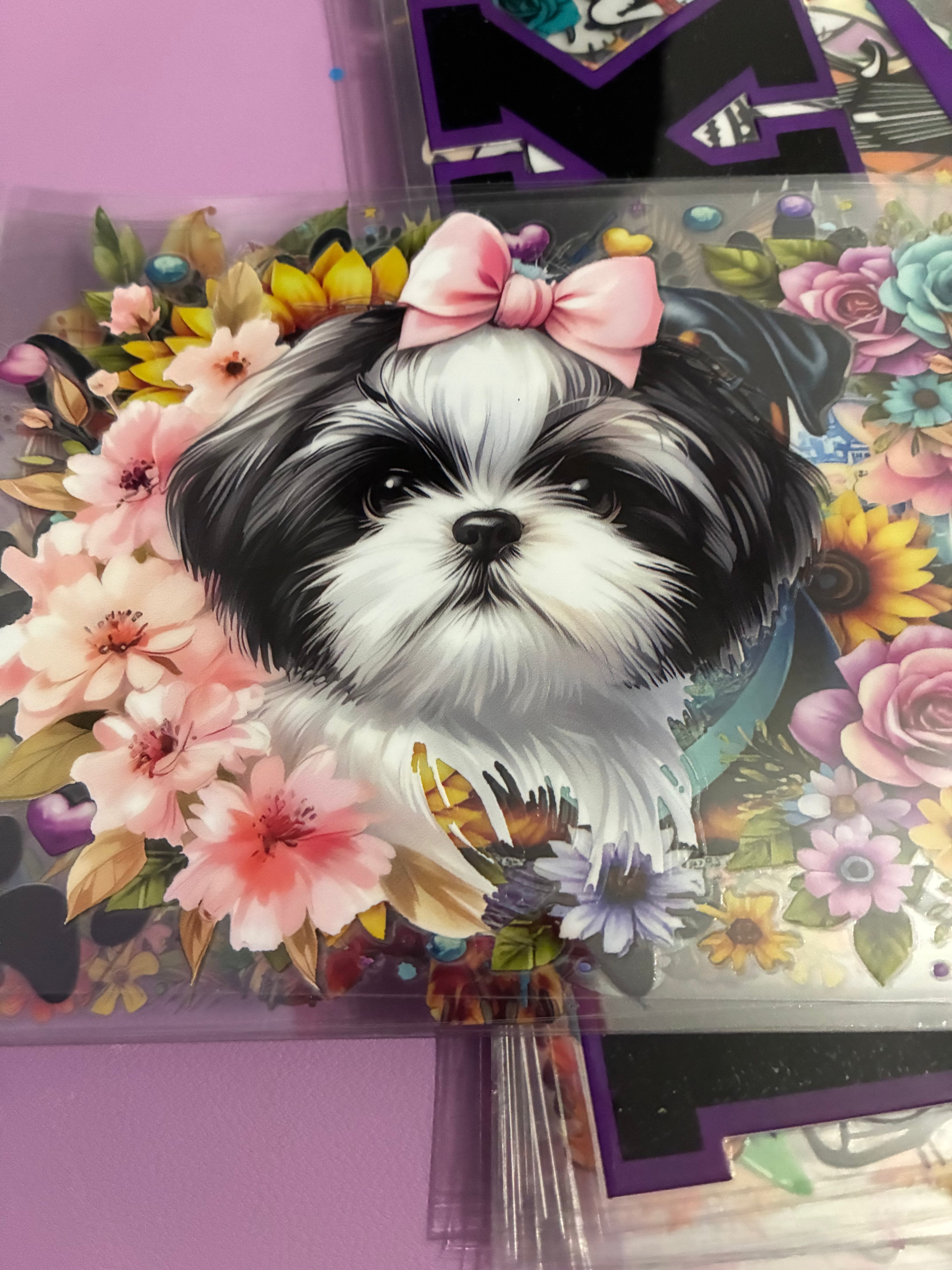 Shih Tzu pink flowers decal #479