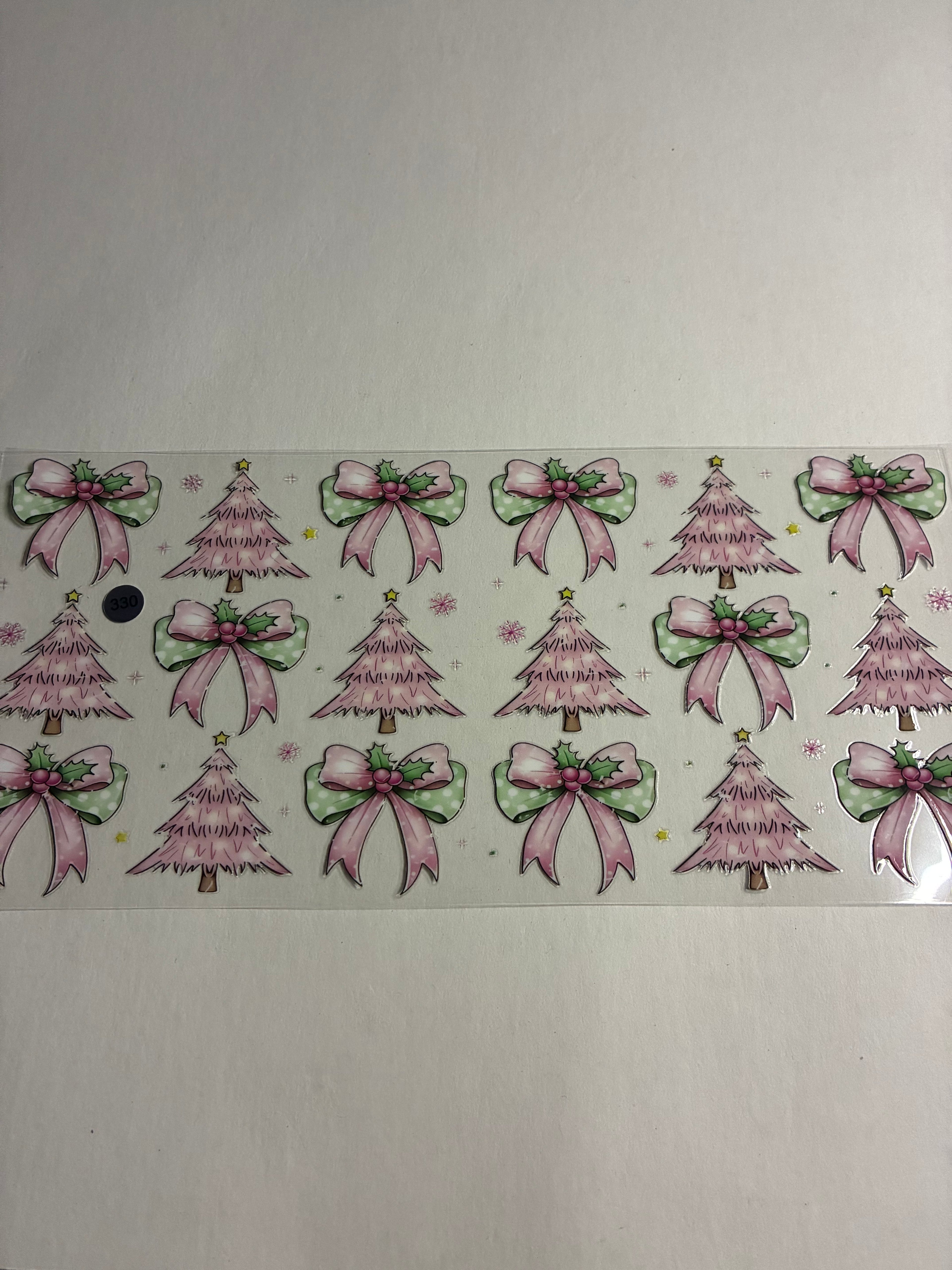 Cup wrap Christmas tree and bows pink #330