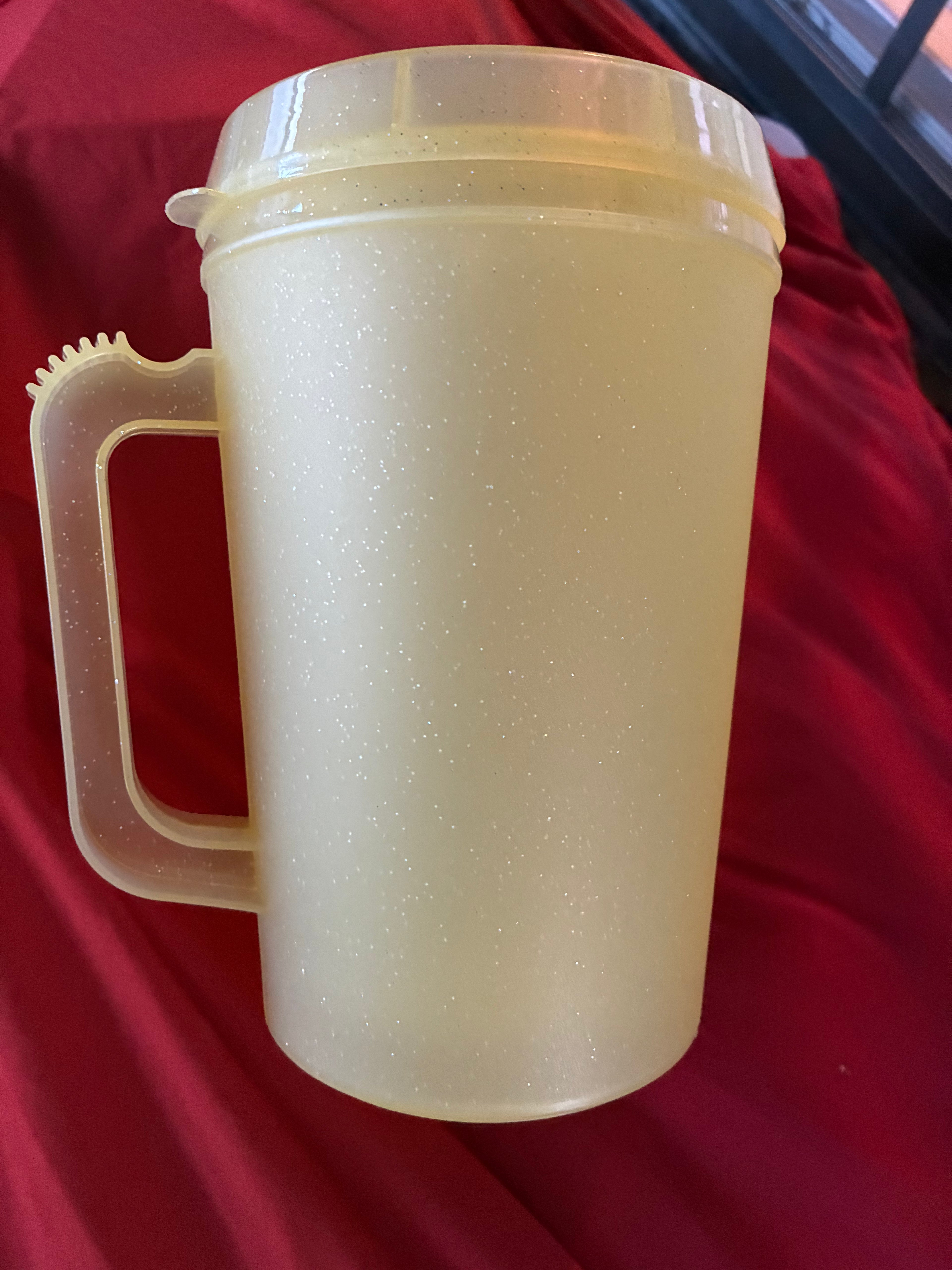 34oz yellow glitter trucker cup