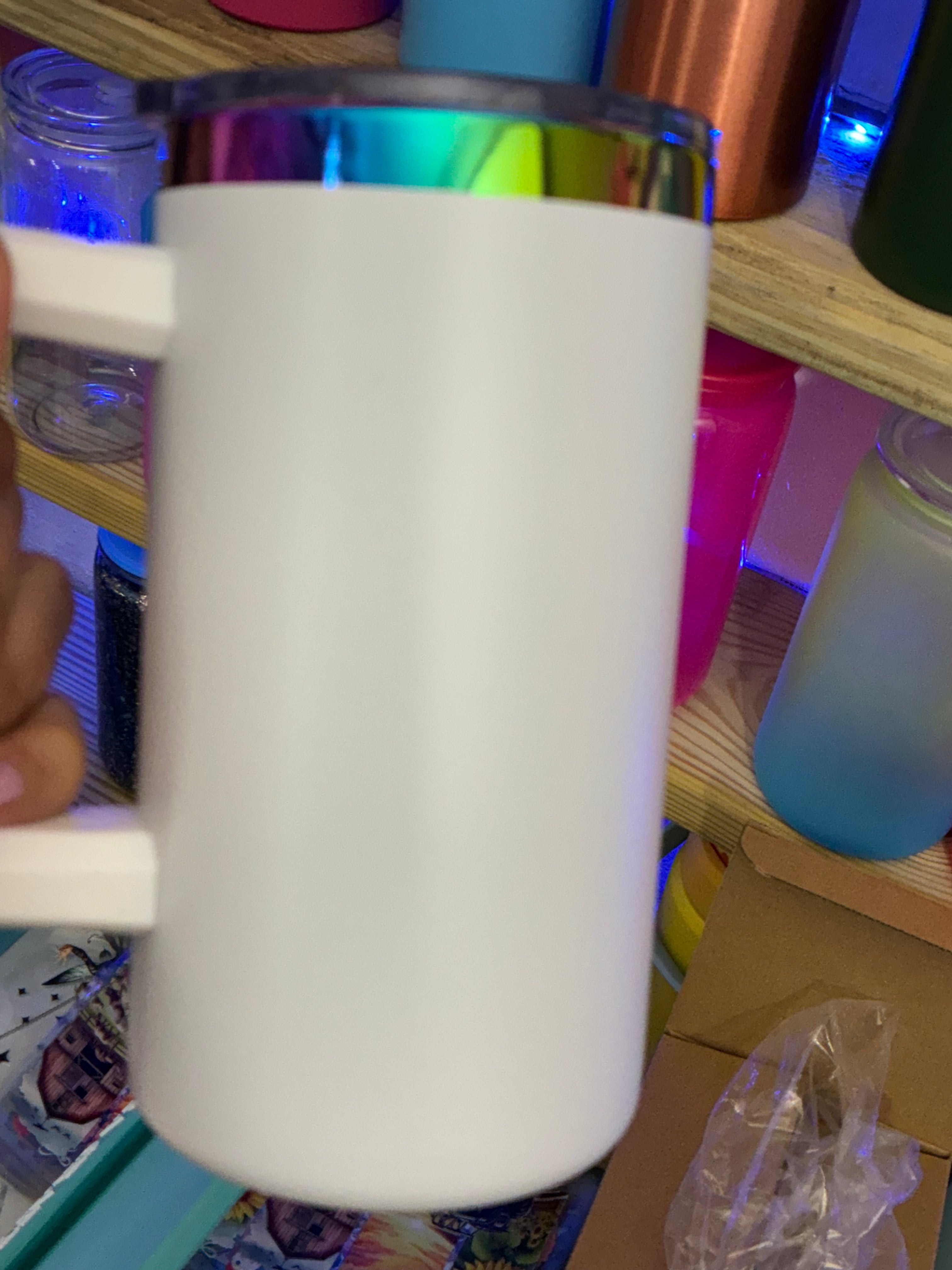 20oz white rainbow rim coffe cup stainless steel