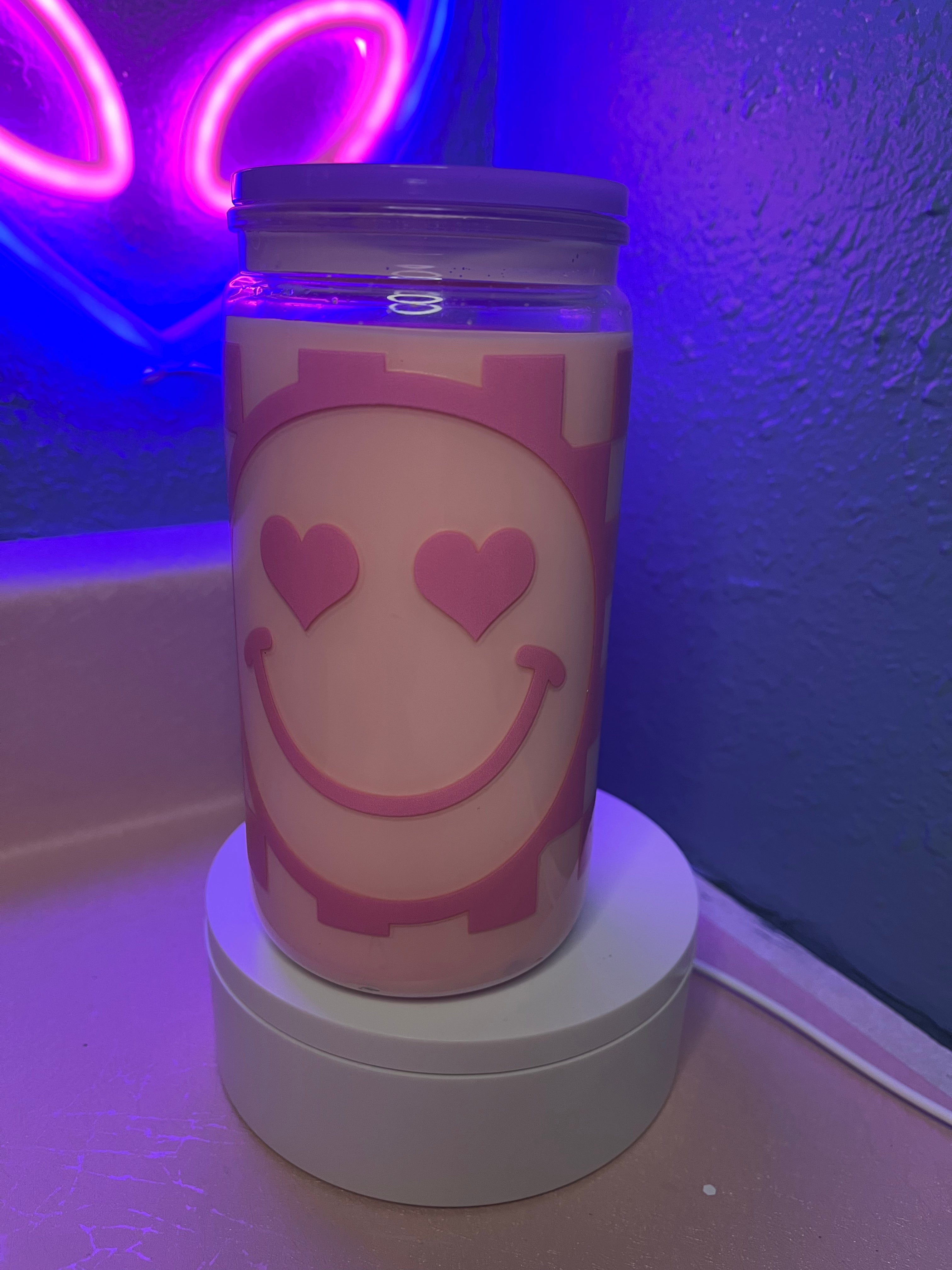 Smiley face strawberry milk acrylic cup