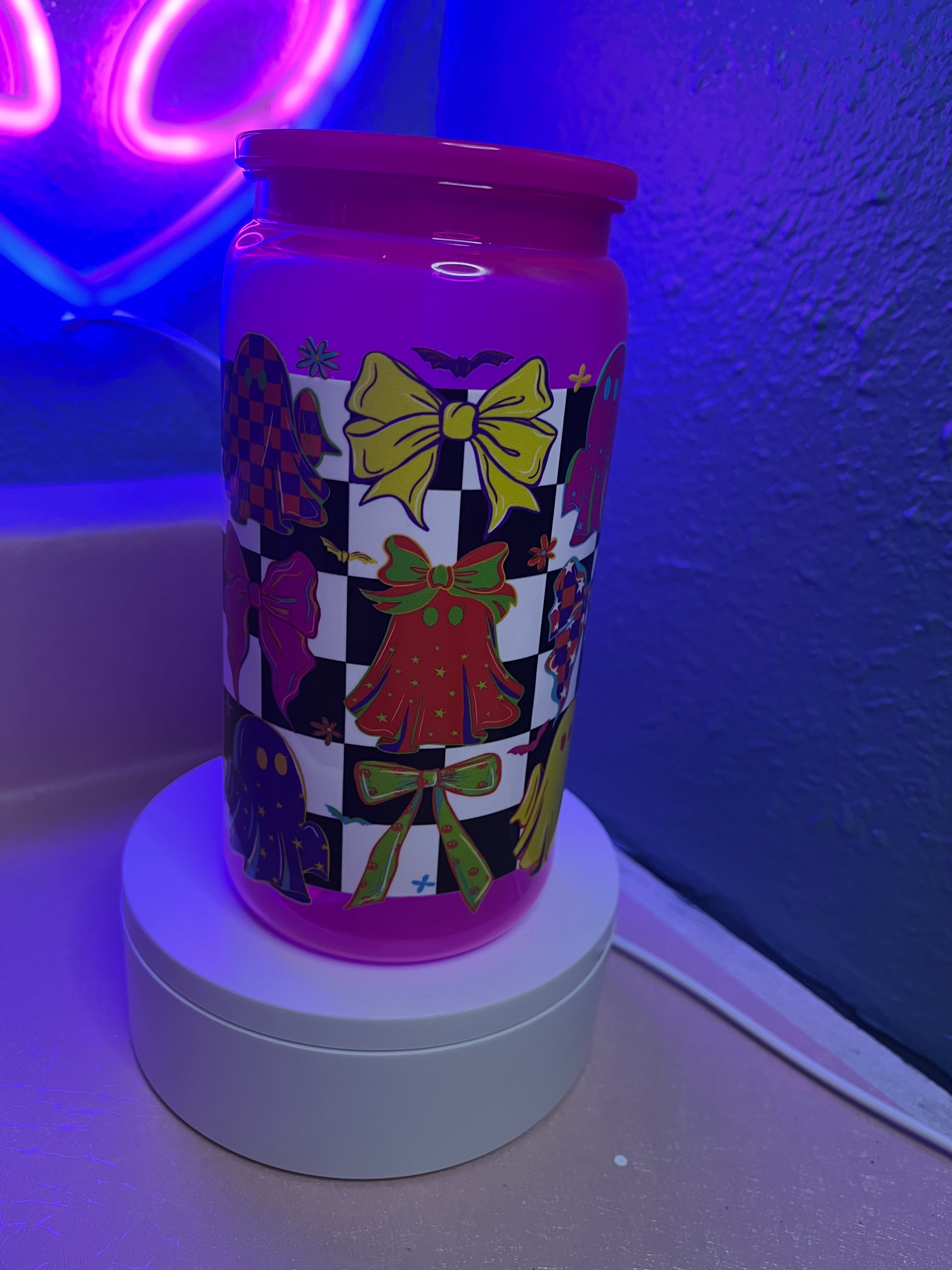 Halloween ghosts neon pink acrylic cup