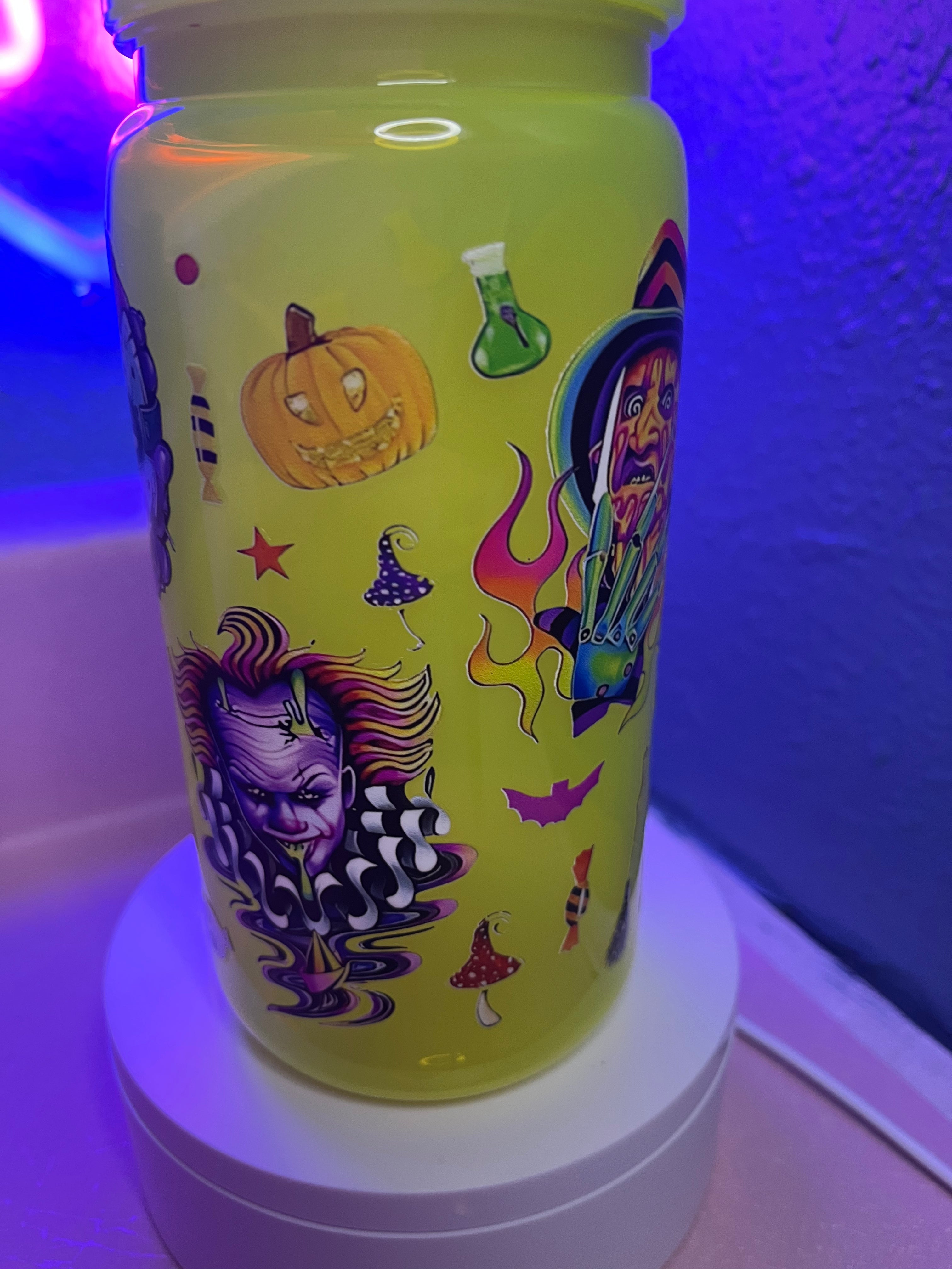 Halloween horror acrylic neon yellow cup