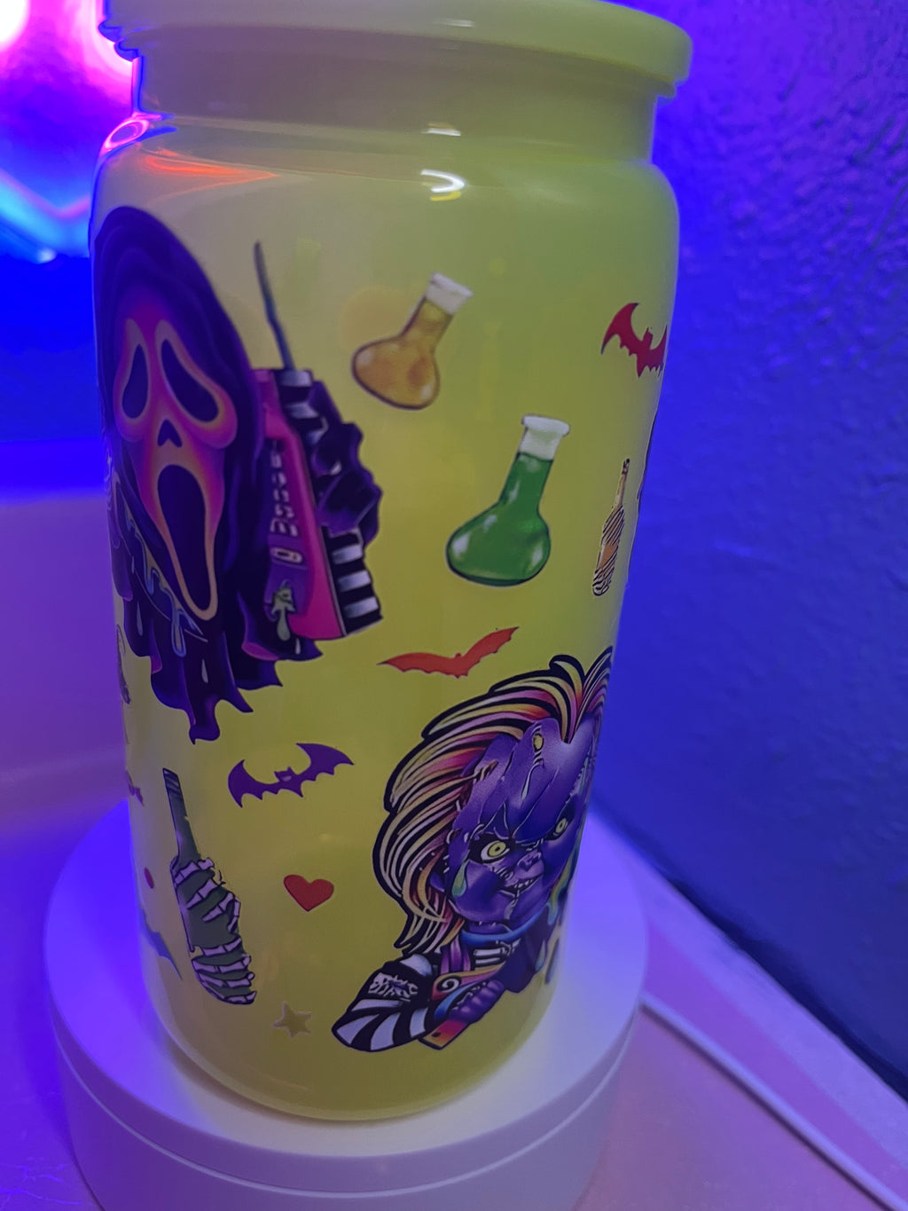 Halloween horror acrylic neon yellow cup