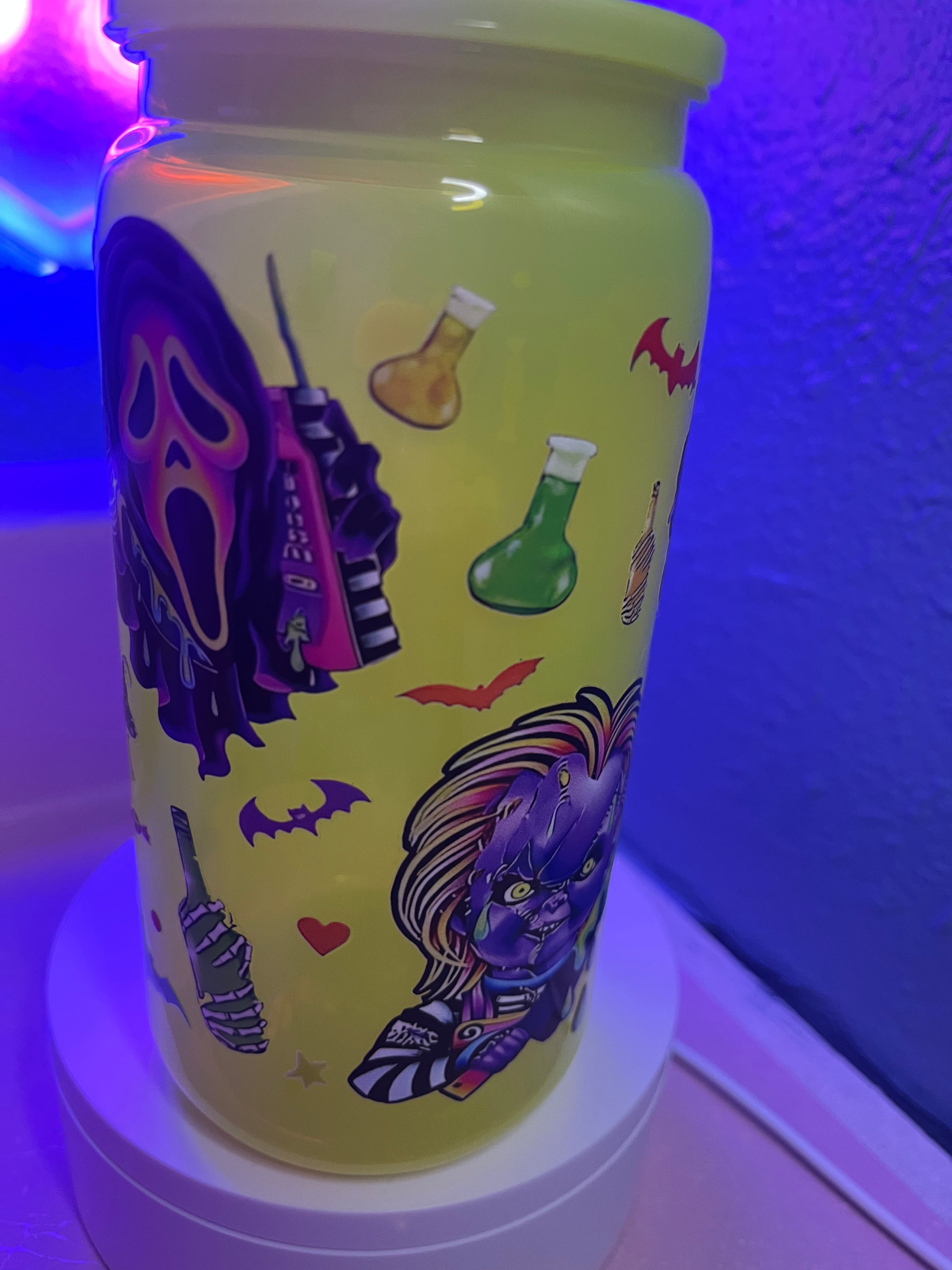 Halloween horror acrylic neon yellow cup