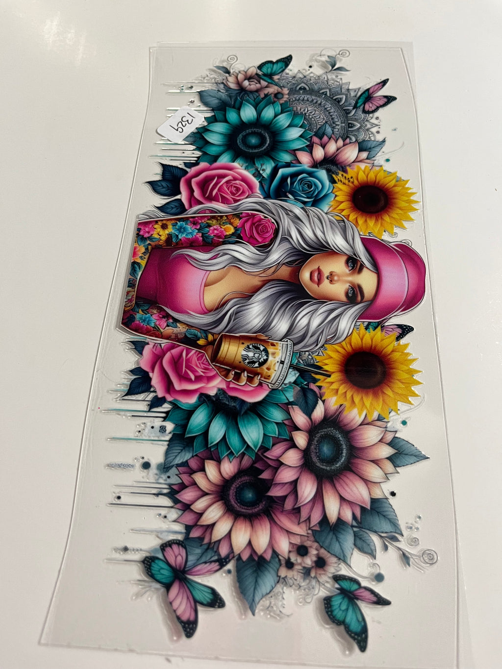 Coffee tattoo girl flowers 1329