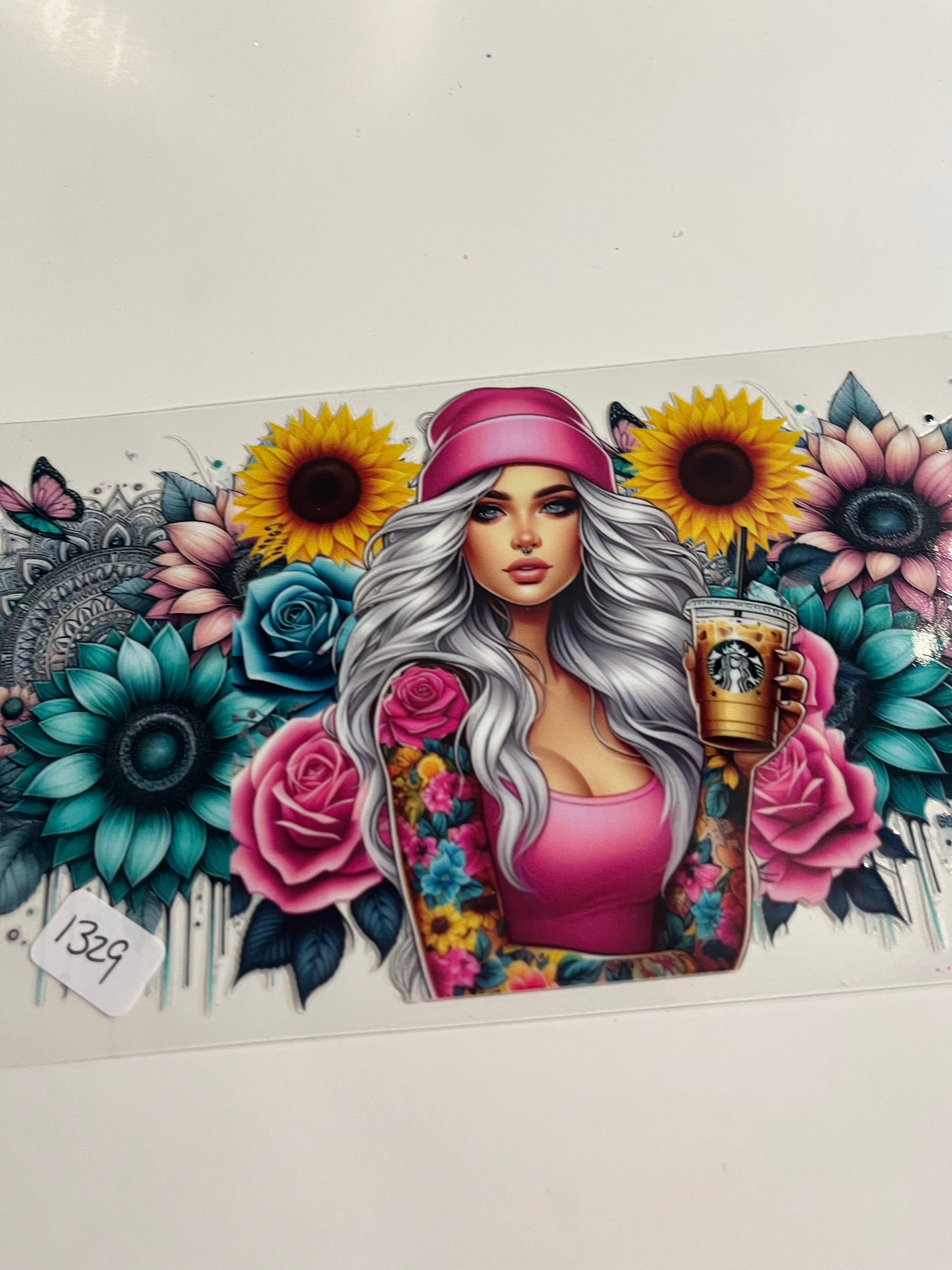 Coffee tattoo girl flowers 1329